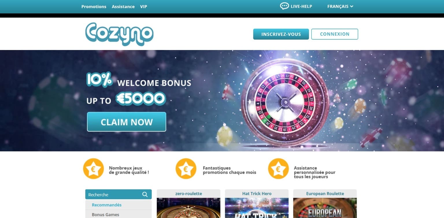 Site officiel Cozyno Casino