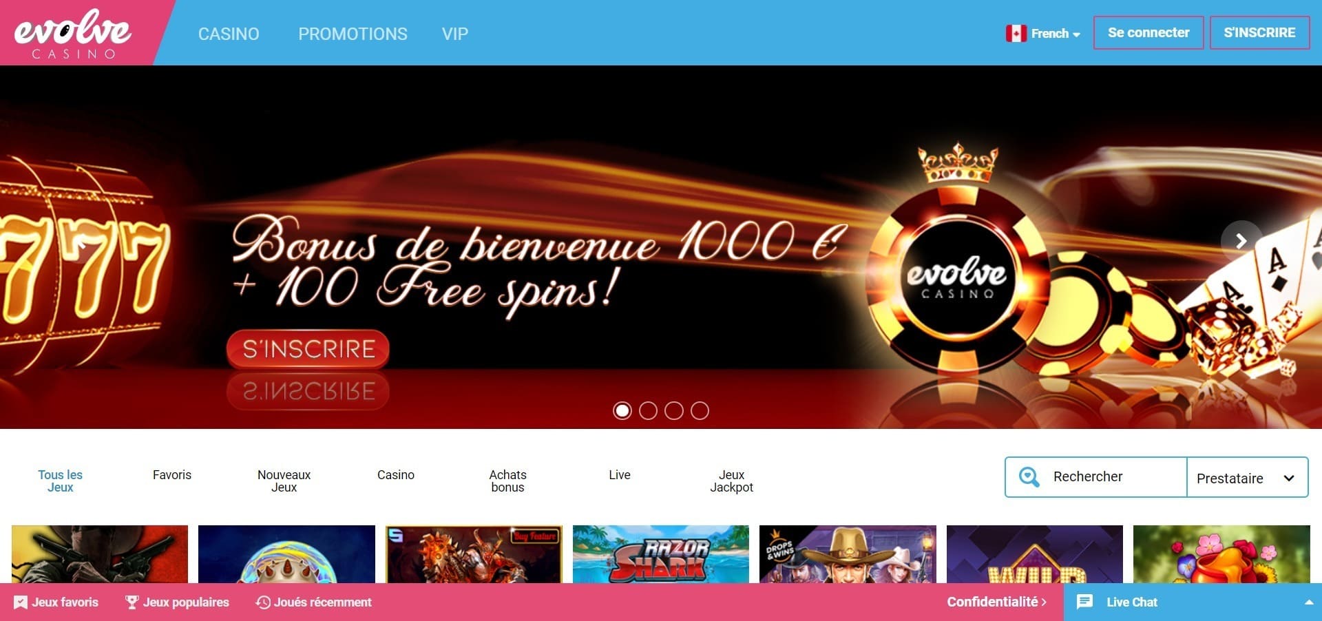 Site officiel de Evolve Casino