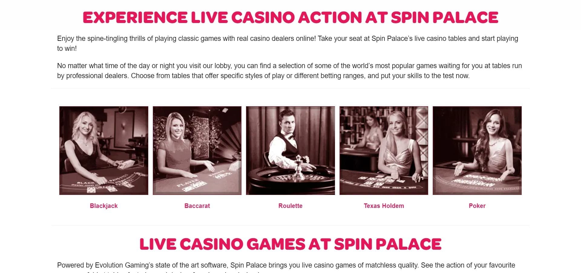 Spin Palace Casino en direct