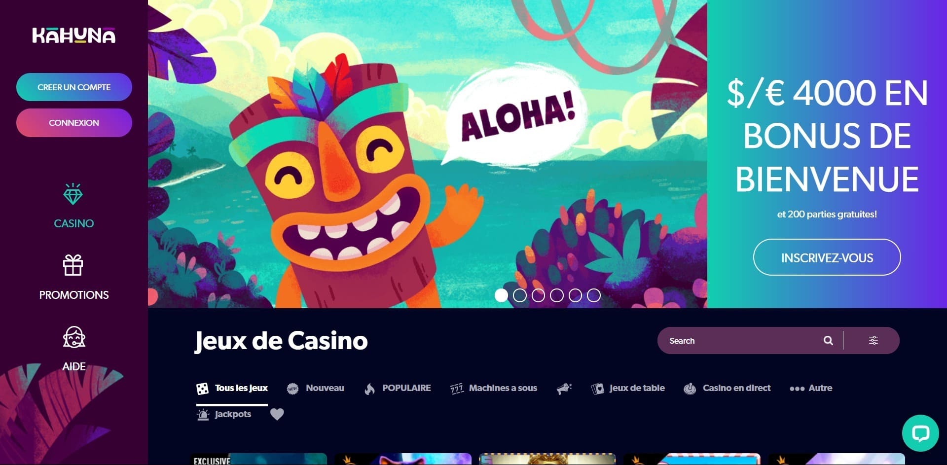 Site officiel de Kahuna Casino
